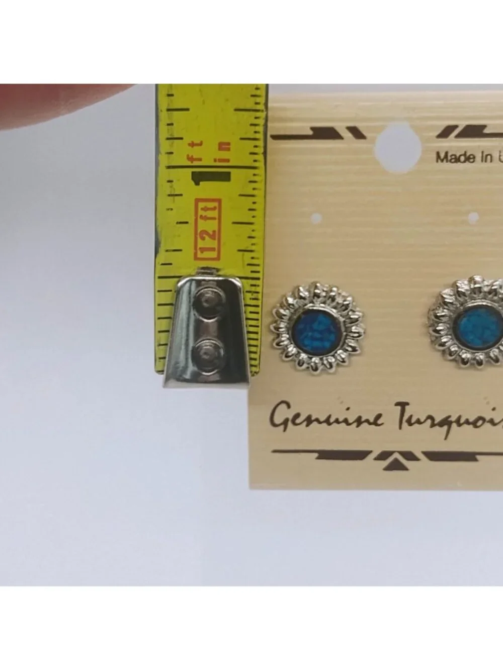 Vtg NOS New on Card Made in USA Genuine Turquoise Earrings Silver Tone
